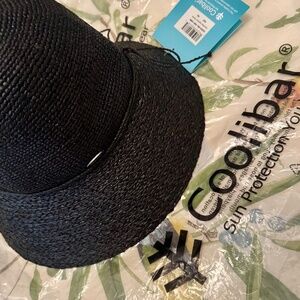 NWT COOLIBAR - SUNHAT black straw - size M/L + Free Desigual Towel/Wrap